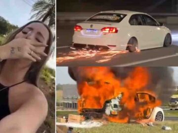 Influenciadora de MG vê carro rebaixado pegar fogo e viraliza: “Conteúdo exclusivo”, mas sem likes do seguro